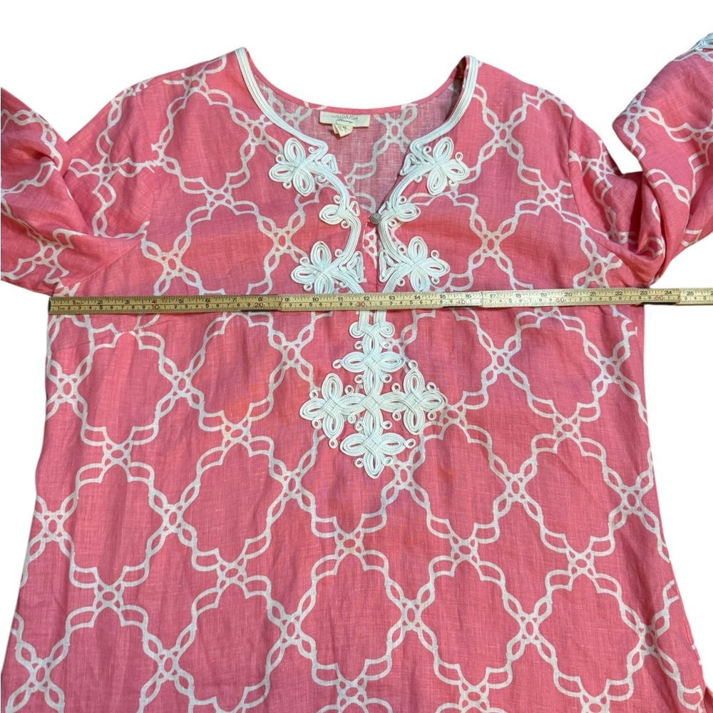Charter Club Luxury Pink Embroidered Linen‎ Tunic Top Boho Coastal Style Sz XL - Picture 8 of 10